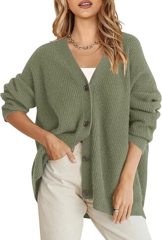 سترة صوفية نسائية خفيفة الوزن من Senllen برقبة على شكل حرف V مفتوحة من الأمام معطف كبير الحجم 2023 ملابس خارجية متماسكة مع زر in Kuwait