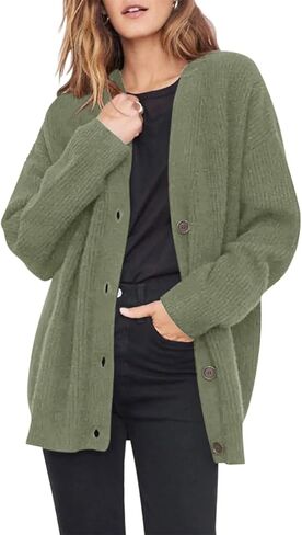 سترة صوفية نسائية خفيفة الوزن من Senllen برقبة على شكل حرف V مفتوحة من الأمام معطف كبير الحجم 2023 ملابس خارجية متماسكة مع زر in Kuwait