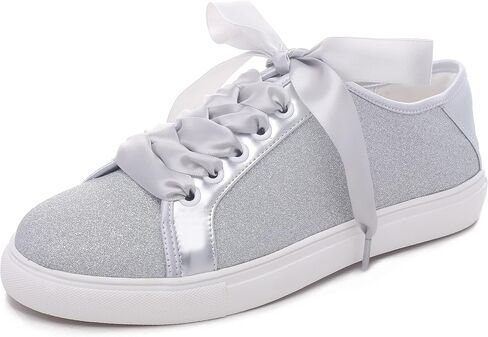Elivandon 16051 Wedding Shoes Bling Bridal Sneakers Flats Bride Tennis Shoes Shiny Sequin Shoes Sparkly Sneakers in Saudi Arabia