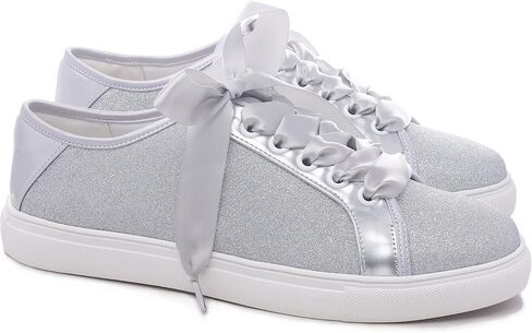 Elivandon 16051 Wedding Shoes Bling Bridal Sneakers Flats Bride Tennis Shoes Shiny Sequin Shoes Sparkly Sneakers in Saudi Arabia