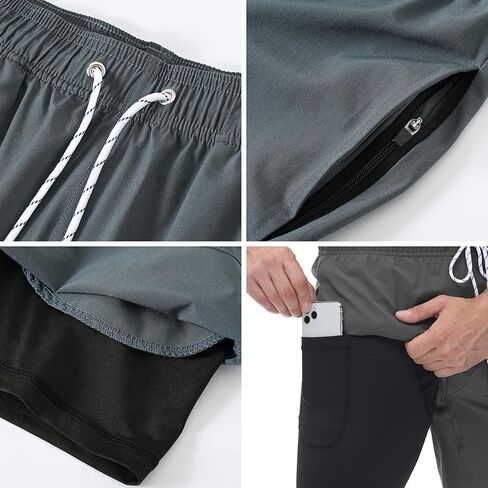 شورت سباحة رجالي من YuKaiChen ببطانة مضغوطة سريعة الجفاف على الشاطئ مع جيوب بسحاب in Kuwait