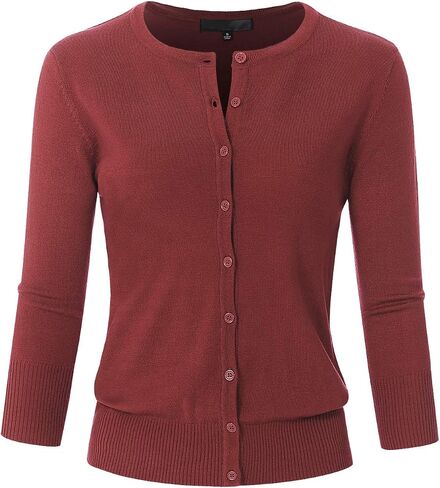 JSCEND Women's 3/4 Sleeve Crew Neck Button Down Stretch Knit Cardigan Sweater (S-3XL) in Saudi Arabia