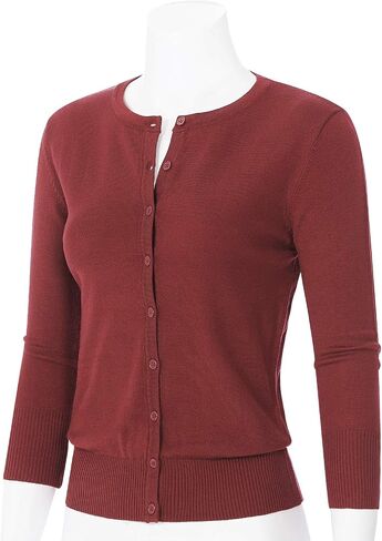 JSCEND Women's 3/4 Sleeve Crew Neck Button Down Stretch Knit Cardigan Sweater (S-3XL) in Saudi Arabia