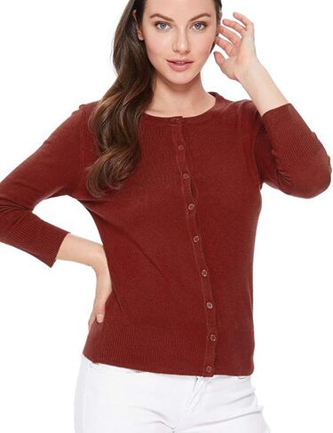 JSCEND Women's 3/4 Sleeve Crew Neck Button Down Stretch Knit Cardigan Sweater (S-3XL) in Saudi Arabia