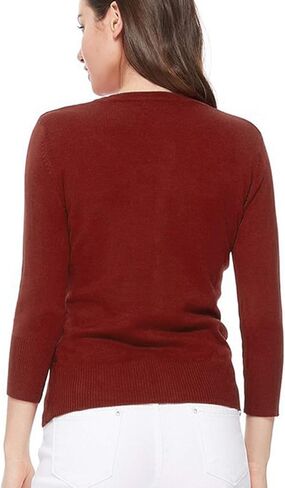 JSCEND Women's 3/4 Sleeve Crew Neck Button Down Stretch Knit Cardigan Sweater (S-3XL) in Saudi Arabia