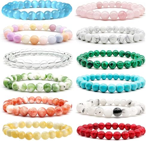 sroben 12pcs 6mm / 8mm شبه الكريمة الأحجار الكريمة مطرز أساور للنساء الرجال فتاة جولة الخرز حجر شفاء كريستال اليشم سوار مجموعة اليدوية تمتد حجر الطاقة أساور الفتيات المجوهرات الهدايا in Kuwait