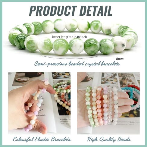 sroben 12pcs 6mm / 8mm شبه الكريمة الأحجار الكريمة مطرز أساور للنساء الرجال فتاة جولة الخرز حجر شفاء كريستال اليشم سوار مجموعة اليدوية تمتد حجر الطاقة أساور الفتيات المجوهرات الهدايا in Kuwait