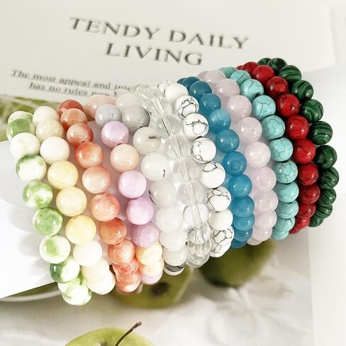 sroben 12pcs 6mm / 8mm شبه الكريمة الأحجار الكريمة مطرز أساور للنساء الرجال فتاة جولة الخرز حجر شفاء كريستال اليشم سوار مجموعة اليدوية تمتد حجر الطاقة أساور الفتيات المجوهرات الهدايا in Kuwait