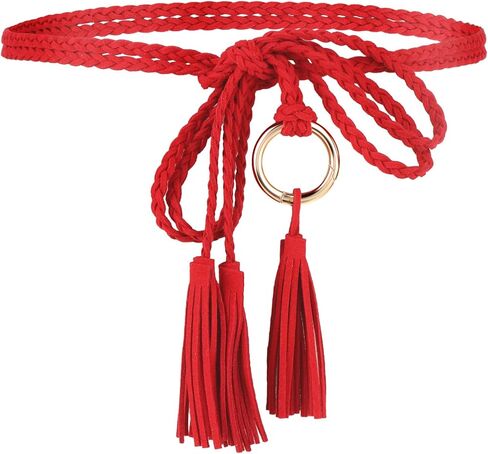 TIESOME Women's Tassel Braided Waist Belt, Skinny Handwoven Belt with Ring for Dress Waist Belt in Saudi Arabia