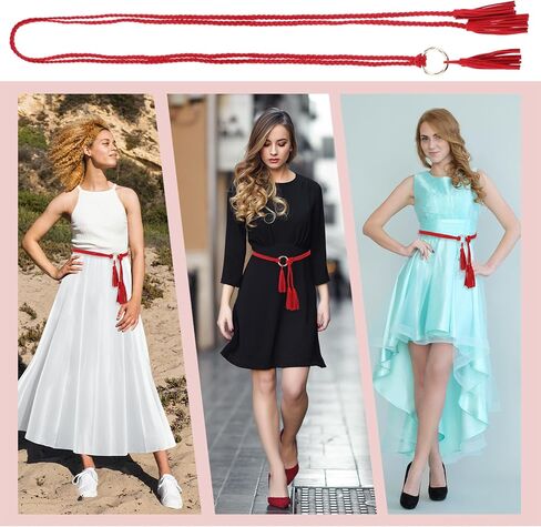 TIESOME Women's Tassel Braided Waist Belt, Skinny Handwoven Belt with Ring for Dress Waist Belt in Saudi Arabia