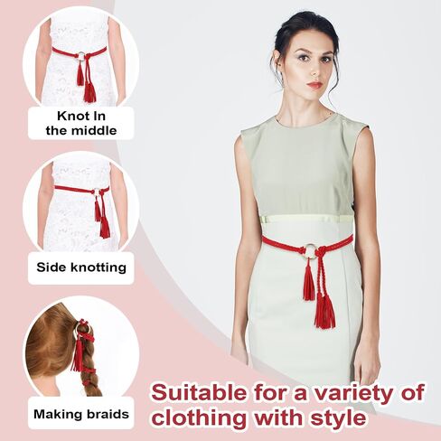 TIESOME Women's Tassel Braided Waist Belt, Skinny Handwoven Belt with Ring for Dress Waist Belt in Saudi Arabia