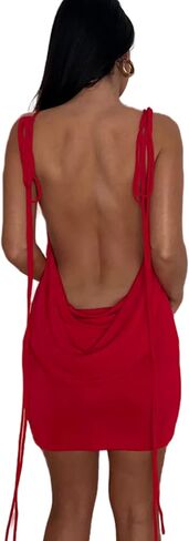 JUMISEE Women Sexy Backless Draped Mini Dress Elegant Sleeveless Spaghetti Strap Bodycon Evening Dress Club Party Dress in Kuwait