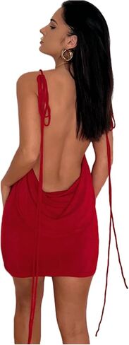 JUMISEE Women Sexy Backless Draped Mini Dress Elegant Sleeveless Spaghetti Strap Bodycon Evening Dress Club Party Dress in Kuwait