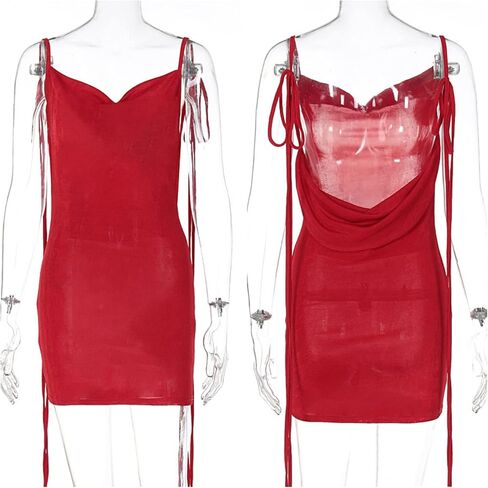 JUMISEE Women Sexy Backless Draped Mini Dress Elegant Sleeveless Spaghetti Strap Bodycon Evening Dress Club Party Dress in Kuwait