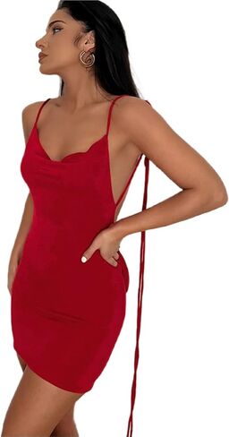 JUMISEE Women Sexy Backless Draped Mini Dress Elegant Sleeveless Spaghetti Strap Bodycon Evening Dress Club Party Dress in Kuwait