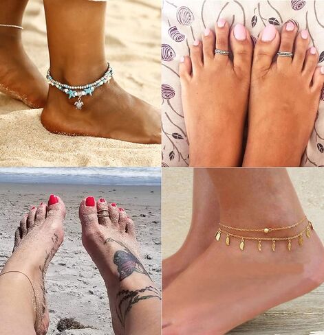 Masedy 24 قطعة الخلخال خواتم اصبع القدم للنساء الفتيات أساور الخلخال قابل للتعديل المفتوحة تو خاتم الشاطئ مجوهرات للقدم in Kuwait