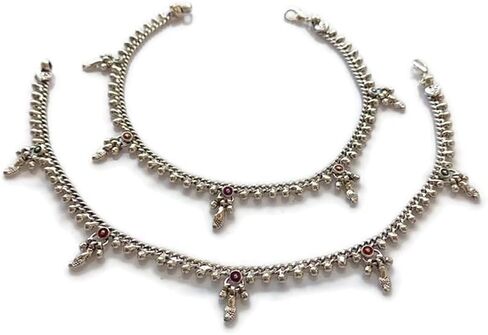 زوج من خلخال سلسلة الكاحل | مجوهرات قدم الشاطئ بوهو الغجر الهبي | لمسة نهائية مؤكسدة عتيقة مطلية بالفضة | أعمال لحام دقيقة مصنوعة يدويًا | بوليوود بايال in Kuwait