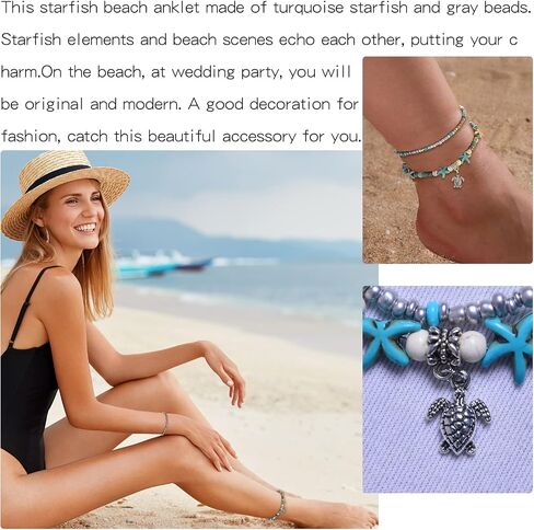 Turquoise Starfish Anklet Bracelet Boho Turtle Charm Beach Anklets Foot Jewelry for women Layered Beads Turquoise Bracelet in Saudi Arabia