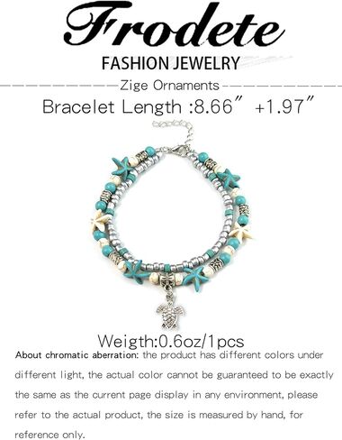 Turquoise Starfish Anklet Bracelet Boho Turtle Charm Beach Anklets Foot Jewelry for women Layered Beads Turquoise Bracelet in Saudi Arabia
