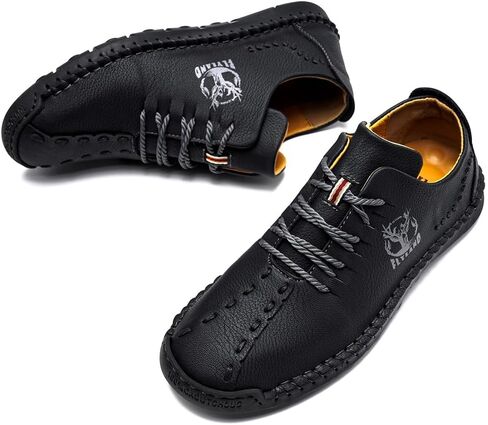 FLYLAND Men's Causal Loafers Leather Handmade Driving Oxford Flats Comfortable Walking Shoes Chukka Boots Business Work Office Shoes in Kuwait