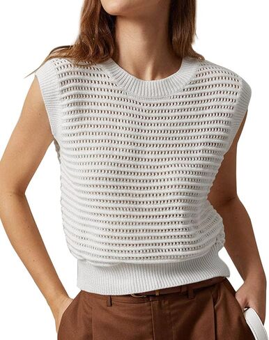 Lueluoye Women's Summer Knit Sweater Vest Cap Sleeve Casual Trendy Crew Neck Ribbed Pullover Tank Tops in Saudi Arabia