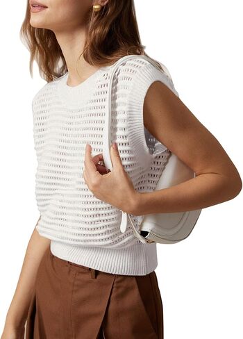 Lueluoye Women's Summer Knit Sweater Vest Cap Sleeve Casual Trendy Crew Neck Ribbed Pullover Tank Tops in Saudi Arabia