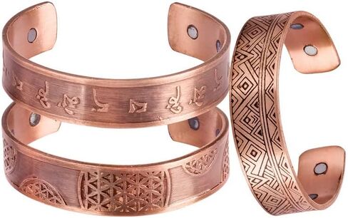 FASHIONZAADI Copper Bracelets For Women - Copper Bracelet - Bracelet For Men Copper - Healing Bracelet For Women - Copper Jewelry For Women - Tibetan Copper Bracelet For Women - Set Of 3 in Kuwait