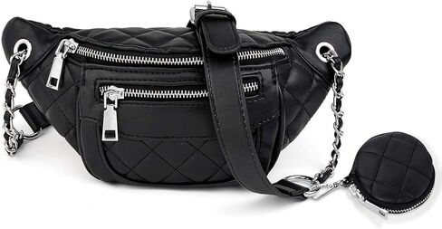 حقيبة خصر للسفر خفيفة الوزن من Fanny-Pack-for-Women-Leather نباتية UTO مع محفظة للعملات المعدنية بسحاب باللون الأسود in Kuwait