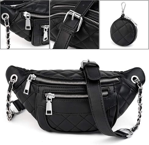 حقيبة خصر للسفر خفيفة الوزن من Fanny-Pack-for-Women-Leather نباتية UTO مع محفظة للعملات المعدنية بسحاب باللون الأسود in Kuwait