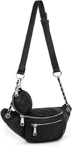 حقيبة خصر للسفر خفيفة الوزن من Fanny-Pack-for-Women-Leather نباتية UTO مع محفظة للعملات المعدنية بسحاب باللون الأسود in Kuwait