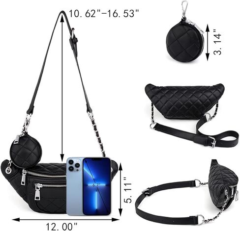 حقيبة خصر للسفر خفيفة الوزن من Fanny-Pack-for-Women-Leather نباتية UTO مع محفظة للعملات المعدنية بسحاب باللون الأسود in Kuwait