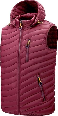 HOW'ON الرجال خفيفة الوزن مقنعين مبطن سترة منتفخة يندبروف الدافئة جاكيت بلا إكمام للسفر المشي لمسافات طويلة الجري الغولف in Kuwait