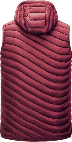 HOW'ON الرجال خفيفة الوزن مقنعين مبطن سترة منتفخة يندبروف الدافئة جاكيت بلا إكمام للسفر المشي لمسافات طويلة الجري الغولف in Kuwait