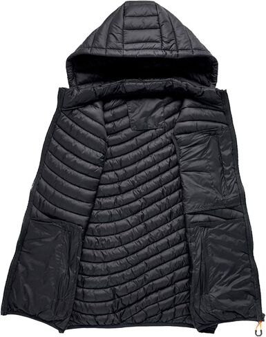 HOW'ON الرجال خفيفة الوزن مقنعين مبطن سترة منتفخة يندبروف الدافئة جاكيت بلا إكمام للسفر المشي لمسافات طويلة الجري الغولف in Kuwait