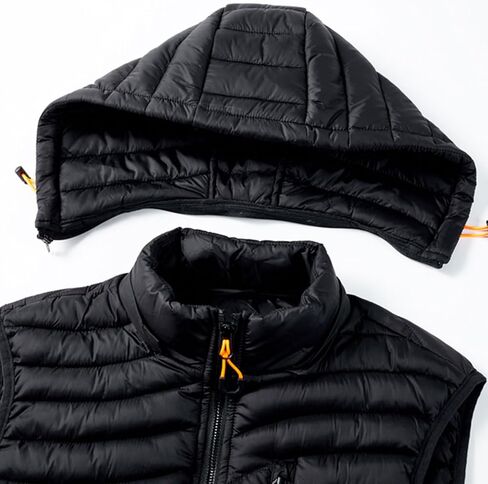 HOW'ON الرجال خفيفة الوزن مقنعين مبطن سترة منتفخة يندبروف الدافئة جاكيت بلا إكمام للسفر المشي لمسافات طويلة الجري الغولف in Kuwait