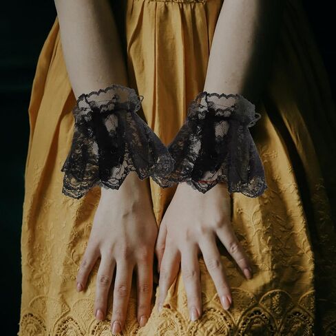 MAGICLULU 2 pairs Wrist Floral Layered Lace Cuff Lolita Hand Sleeve Wrist Cuffs Women Bracelet Lolita Hand Sleeve for Wedding Party in Saudi Arabia
