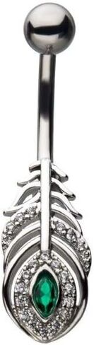 Pierced Owl CZ Crystal Peacock Feather Belly Button Ring in Saudi Arabia
