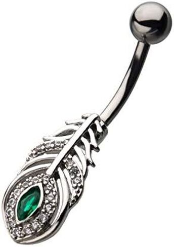Pierced Owl CZ Crystal Peacock Feather Belly Button Ring in Saudi Arabia