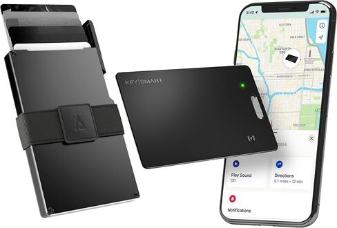 حزمة محفظة KeySmart STATIK Ultimate - محفظة Statik Pop Up Wallet SmartCard رفيعة لتتبع المحفظة - حجب RFID، تصميم بسيط والعثور على تطبيقي - يحمل إجمالي 15 بطاقة - ألومنيوم أسود in Kuwait