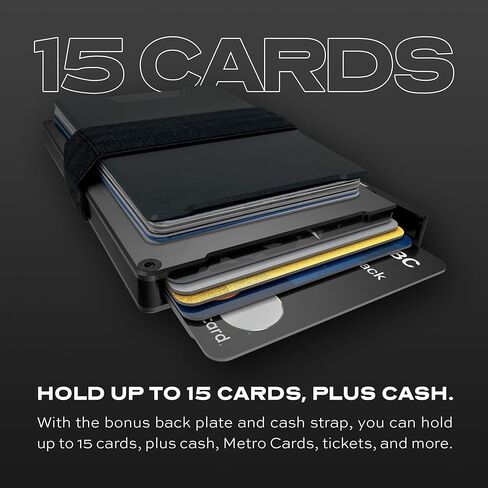 حزمة محفظة KeySmart STATIK Ultimate - محفظة Statik Pop Up Wallet SmartCard رفيعة لتتبع المحفظة - حجب RFID، تصميم بسيط والعثور على تطبيقي - يحمل إجمالي 15 بطاقة - ألومنيوم أسود in Kuwait