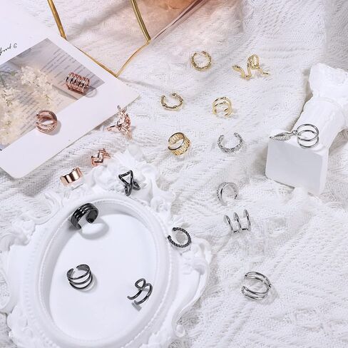 هاياسو 20 قطعة من اقراط الاذن غير قابلة للتعديل بمشبك على الاذن والغضروف, مكعب زركونيا, مكعب زركونيا in Kuwait