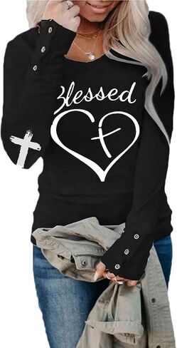 Jesus Has My Back Shirt Womens Long Sleeve, Blessed Shirts for Women Jesus Has My Back, Christian Casual Letter Print Shirt in Saudi Arabia
