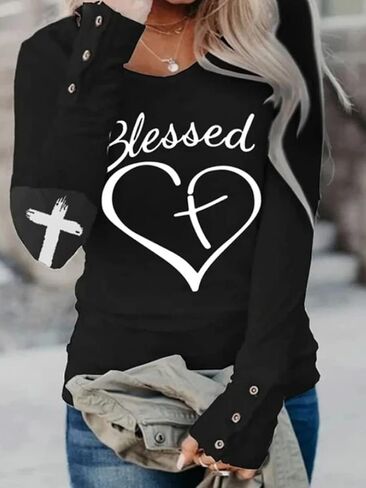 Jesus Has My Back Shirt Womens Long Sleeve, Blessed Shirts for Women Jesus Has My Back, Christian Casual Letter Print Shirt in Saudi Arabia