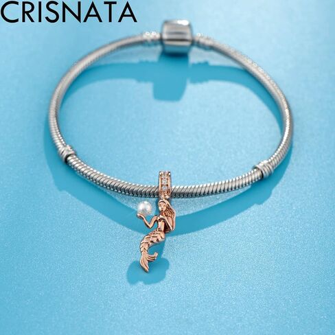 CRISNATA Ocean Series Charm-925 Sterling Silver Rose Gold/Silver Mermaid Ariel and Blue CZ Shell Beads, fits European Sea Charms Bracelet, Gifts for Daughter/Sister/Friends/Mother in Saudi Arabia