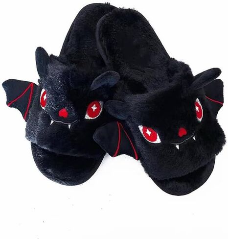Gothic Rebel Black Fuzzy Comfy Bat Slippers in Kuwait