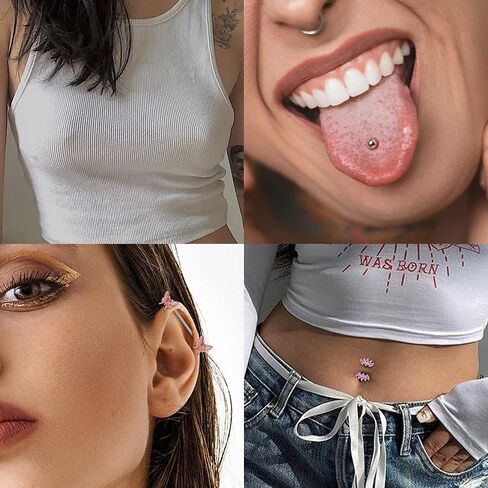 Drperfect 14G حلقات الحلمة للنساء الحلمة ثقب المجوهرات الفولاذ المقاوم للصدأ الحلمة حلقات اللسان لطيف ذوبان القلب فراشة زهرة تشيكوسلوفاكيا الحديد ثقب الجسم مجوهرات الأزرق الوردي الأرجواني الأبيض in Kuwait