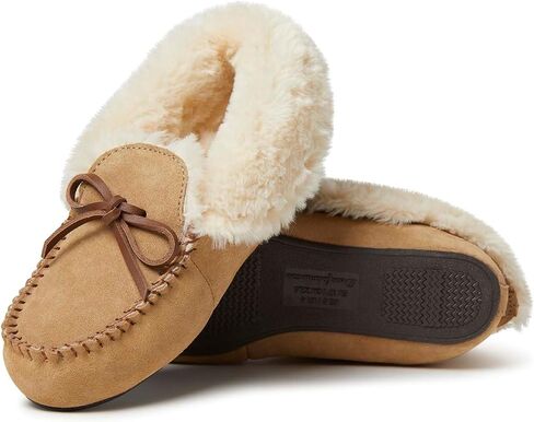 Dearfoams Genuine Suede Foldover Bootie Slipper with Tie womens Slipper in Saudi Arabia