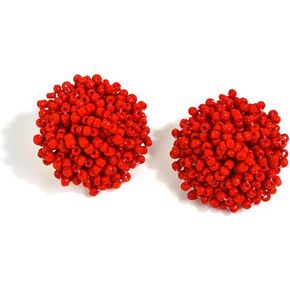 Tiande Statement Beaded Stud Earrings Bohemian Cluster Rainbow Seed Beads Big Round Piercing Post Earrings Idea Gift for Mom, Sister and Friends