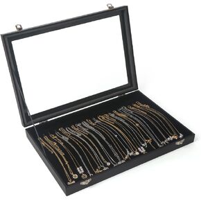 XCRUI Velvet Stackable 20 Hooks Necklace Jewelry Tray Showcase Display Organizer Holder for Women Girls, Black in Kuwait