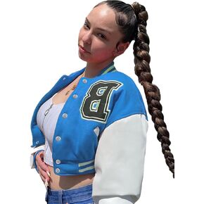 LaPhyran سترات البيسبول للنساء رسالة كم طويل المحاصيل الأعلى اللون كتلة عادية زر أسفل معطف Bomber خمر Y2K in Kuwait